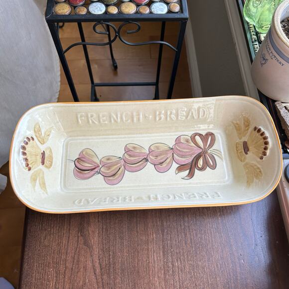 Vtg French Bread Tray Hand Painted Los Angeles Potteries Pottery Calif USA Wheat - Picture 8 of 14